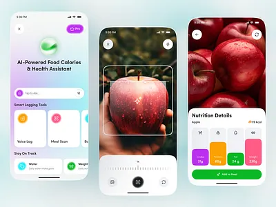 Smart Nutrition & Health Assistant Mobile App ai app app design calorie tracker fitness app food scanner futuristic ui health app health tech mobile mobile app nutrition app smart assistant ui design wellness app