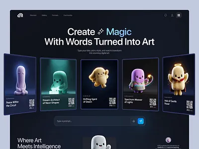 🔮 Artify - where imagination meets AI magic ✨ 3d ai ai tools bet chatbot crypto dapp darkui futuristic ui gamefi igaming landing page logo marketing design marketplace mascot mobile app nft tech web3