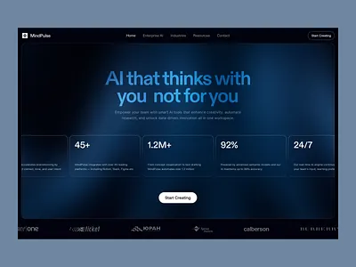 MindPulse- A Website For Enterprise ai branding design enterprise figmadesign header design landing page minimalism modern interface product saas saas product ui uiux ux webdesign website