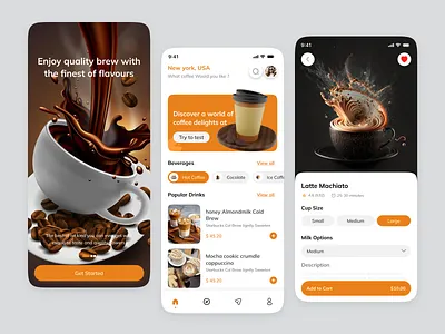 Coffee Delivery App Design app cafe card coffee coffee app coffee shop delivery delivery app food food and drink food app food app ui food delivery food delivery app food drink mobile mobile app order restaurant app shopping