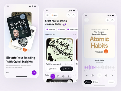 Smart Reading & Audiobook Mobile App app design audiobook app audiobook app ui book app book reading app e learning app e learning app ui minimal ui mobile mobile app reading app reading app ui ui design