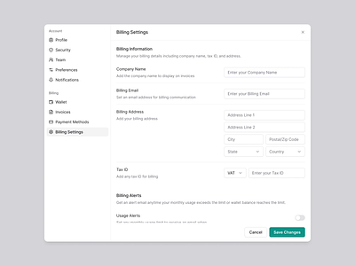 Billing Settings billing billing alerts billing information billing settings billing ui design modal modal ui pop up popup settings settings ui ui ui design uiux wallet