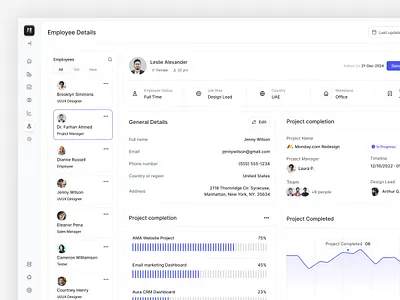 Employee Details Dashboard UI Design dashboard data employee employee details hr management minimal product design saas simple ui