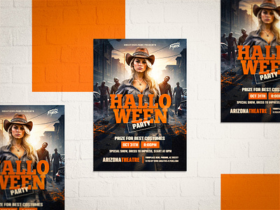 Zombies Meet Wild West Night cinematic design cowgirl creative flyer creativeflyers flyer templates graphicdesign halloween invites orange promotions spooky zombie zombies