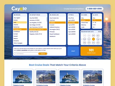 Cayole - Cruise Travel Website Redesign dashboard