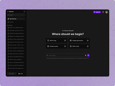 Chronos AI Chatbot User Interface ai ai tools artificial intelligence chatbot design figma ui ui design user interface website design