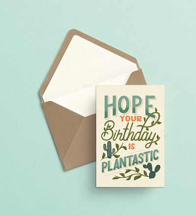 Plantastic Birthday Card birthday card branding design digital lettering greeting card hand lettering illustration layout design lettering procreate typography