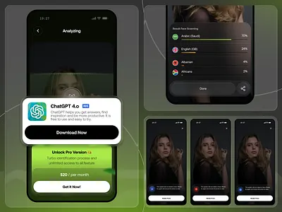 Miracle - Smart Identifier Face Detector ai artificial intelligence clean dark detection face detector future green miracle mobile modern smart identifier technology ui ux