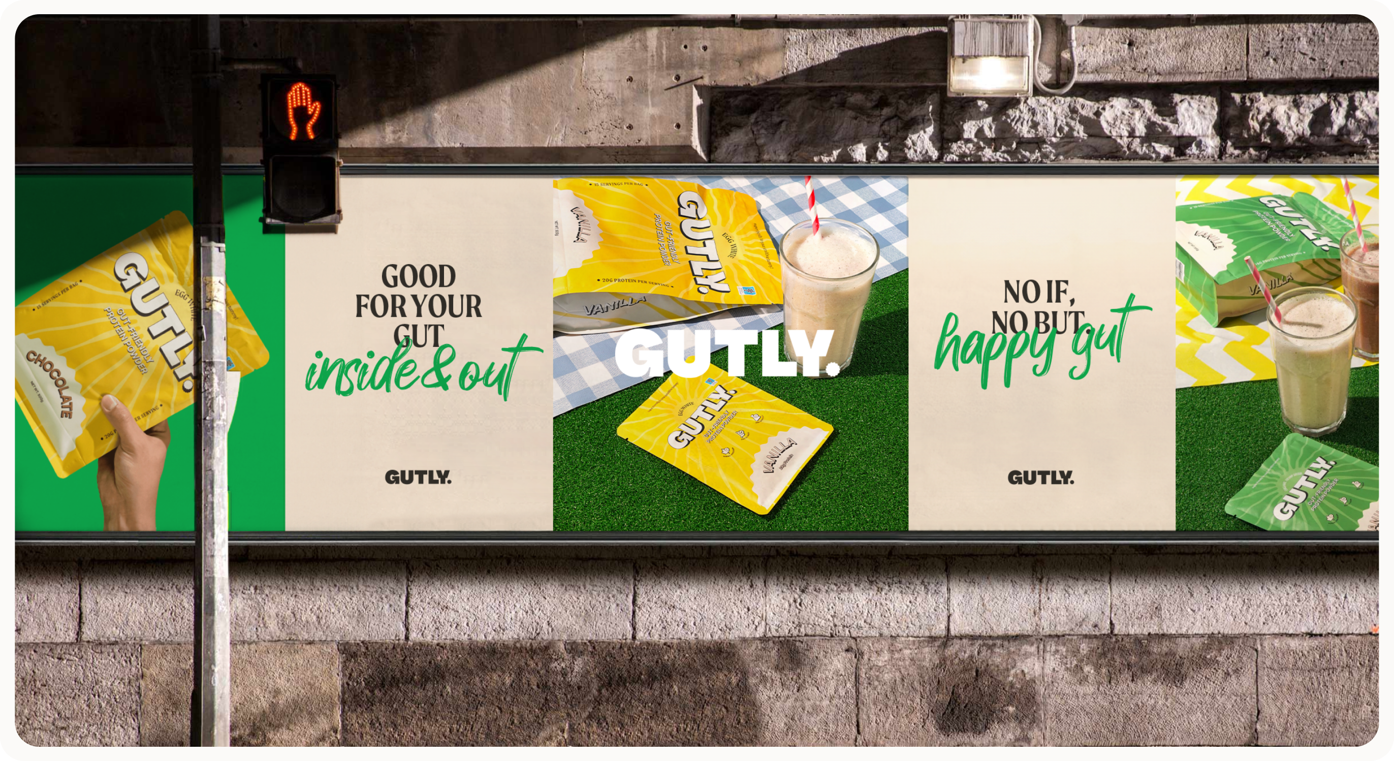 Visual Identity for Gutly: No if, no but, Happy Gut branding design graphic design illustration logo ui ux web design