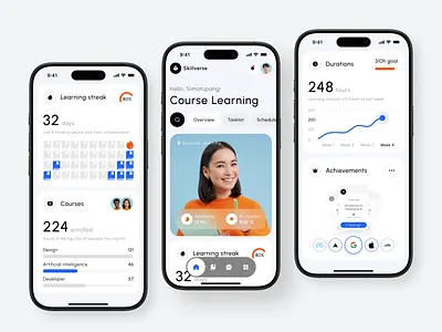 Skillverse - Course Learning Mobile Minimal Design app course dashboard design elegant learn learning minimalist mobile mobileapp modern module platform professional realistic skill ui uiux ux