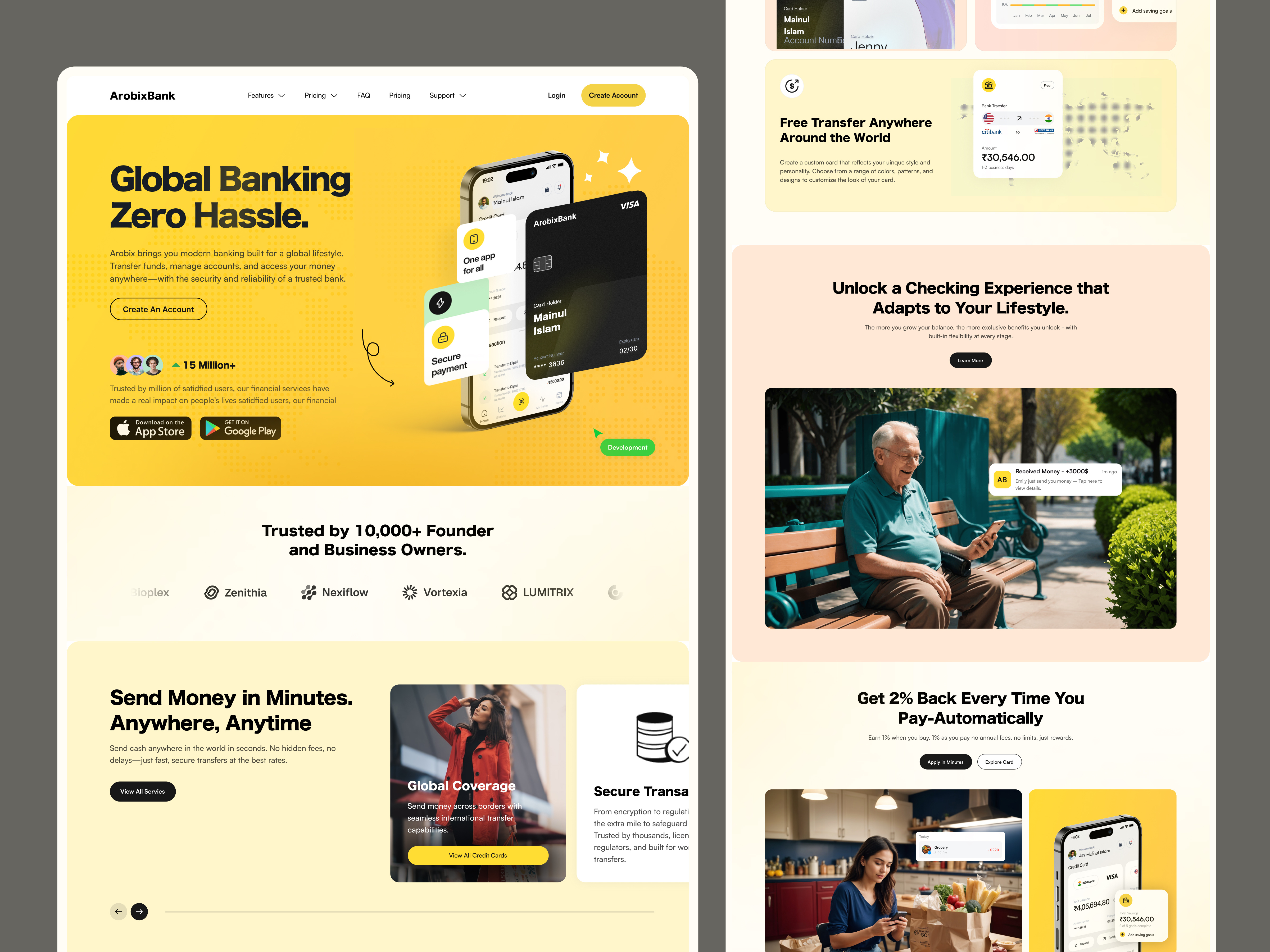 ArobixBank - Finance Website Design banking website banking website design card design finance finance landing page finance website fintech landing page saas saas website ui uidesign ux uxdesign web design web platform website website design