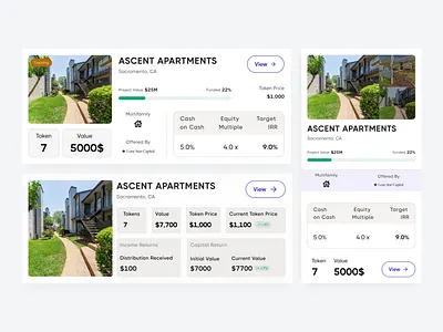 Real Estate UI Card - Component blockchain card card ui component figma component fintech investment properly list card property real estate real estate card real estate card design real estate design real estate properly real estate ui realestate saas ui ui component