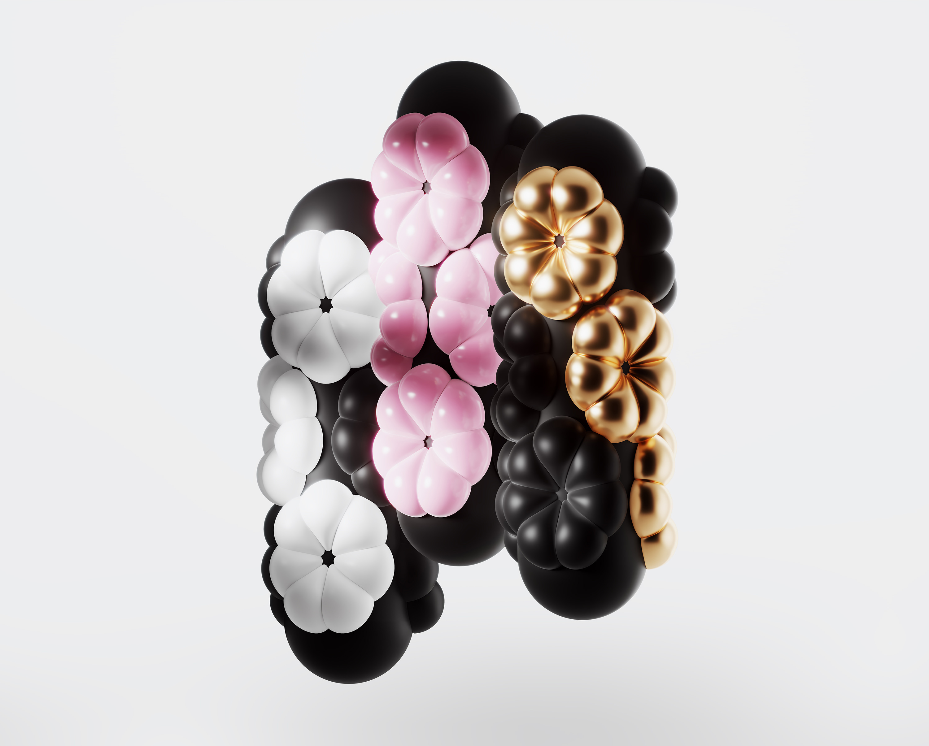 Flowery Capsules 3d black branding candy design flower gold illustration logo pink shiny smooth sweet