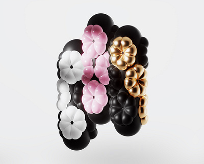 Flowery Capsules 3d black branding candy design flower gold illustration logo pink shiny smooth sweet