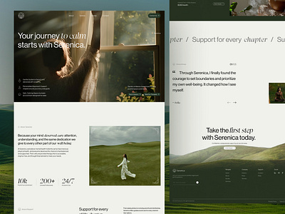 Serenica - Mental Health Wellness Landing Page Website Design ai booking company profile health website landing page luxury meditation mental health mental health website minimalist modern professional saas self care service website startup ui web design website wellness