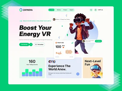 🎮 ZAYNOVA – VR Fitness Experience Website 3d animation branding clean design figma inspiration minimal design process design ui uiux user intarface ux vr website website deisgn