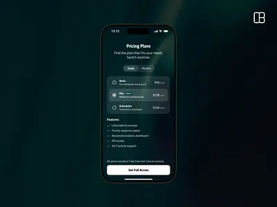 AI Platform - Pricing Plan Page app asd card dark mode green ios iphone mobile app pay payment plan plans pricing pricing card pricing page pricing plan subscription ui ux web