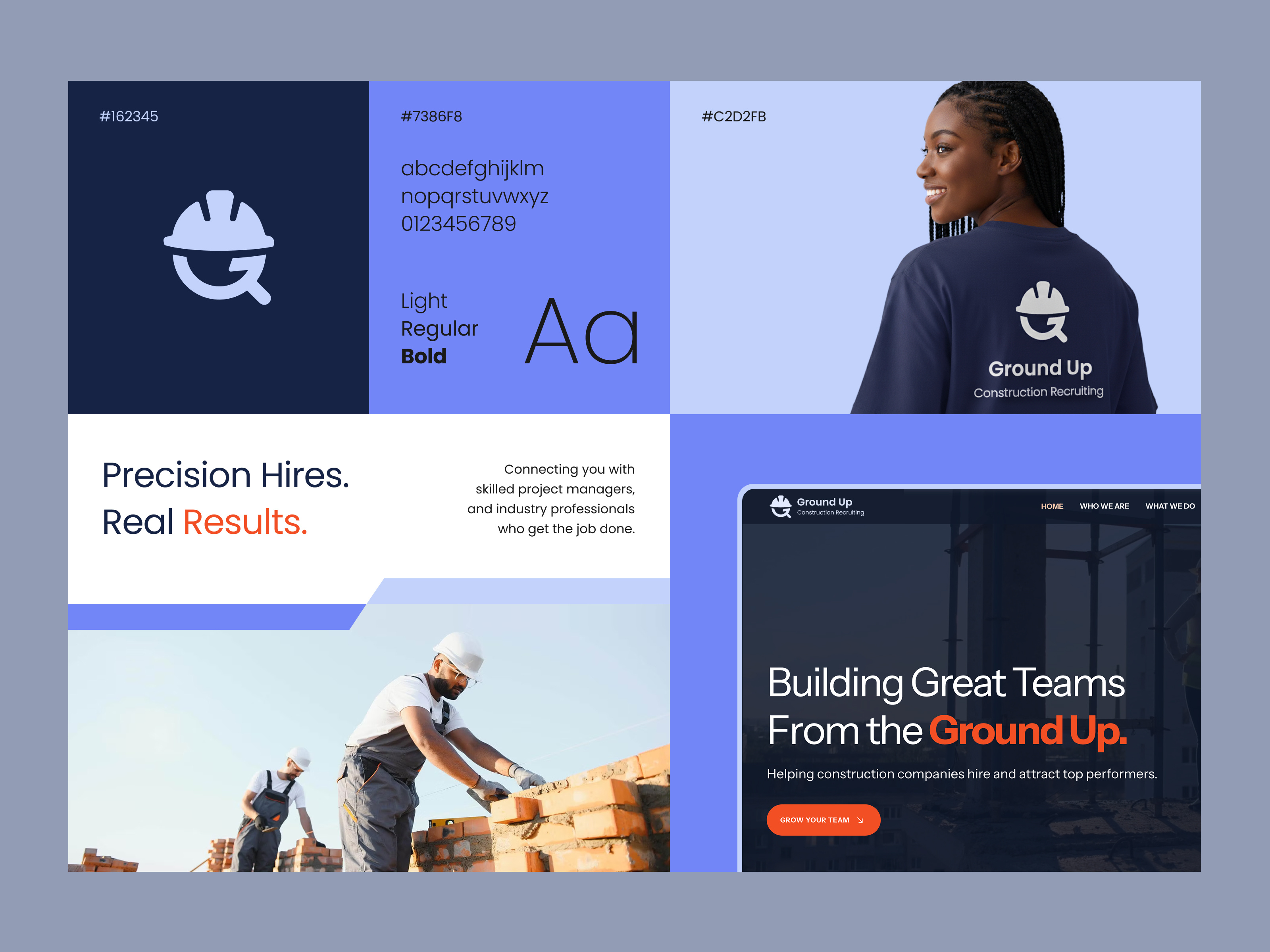 Construction recruitment brand design - Ground Up blue blue brand brand brand colors brand design brand website branding construction construction recruitment modern blue recruitment ui user interface ux website