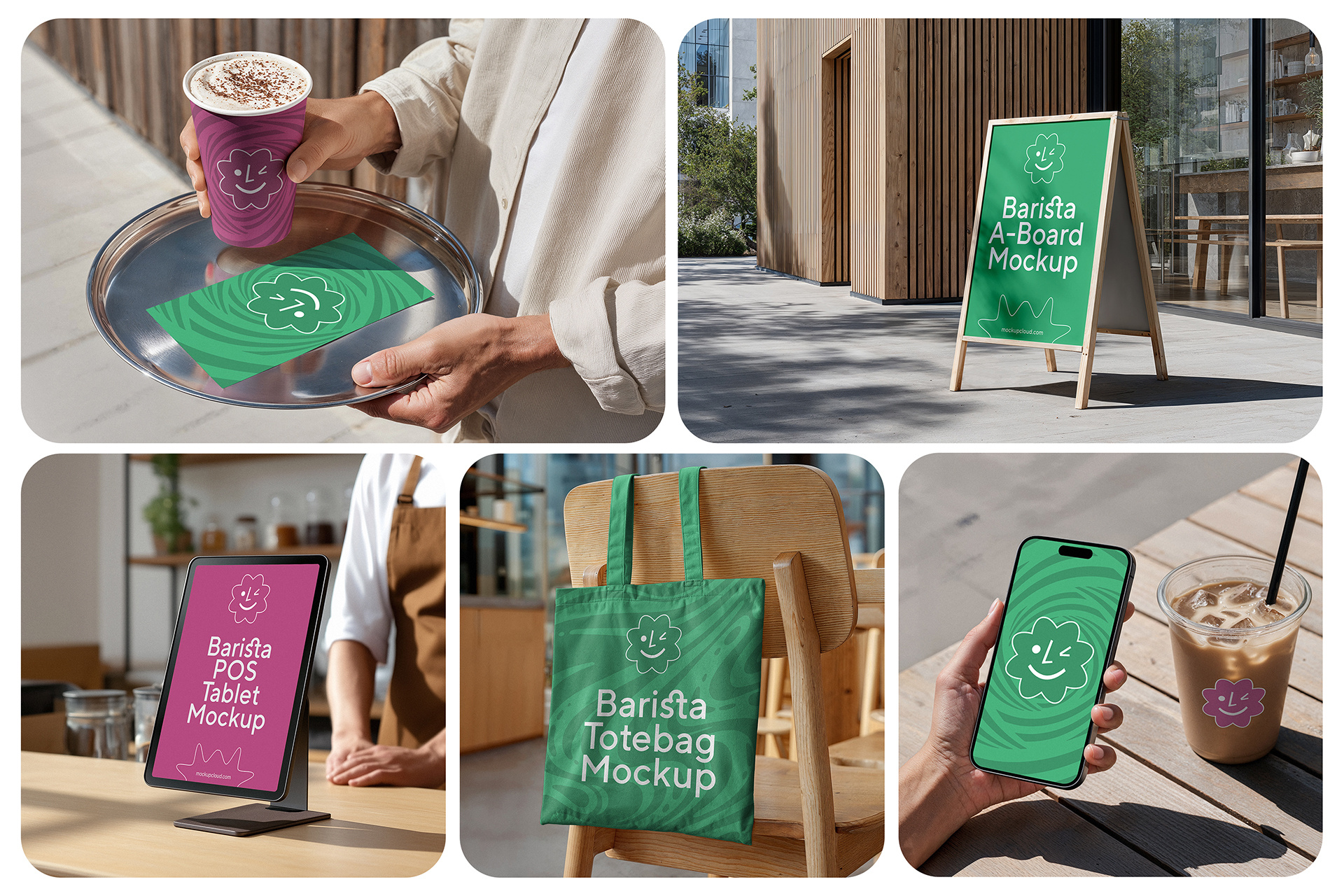 Barista Coffee Branding Mockups 3d animation branding coffee design download free freebie graphic design illustration iphone logo menu mockup mockup cloud mockupcloud motion graphics paper cup restaurant ui