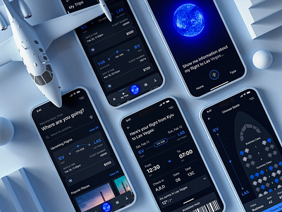 Flight Booking with AI Assistant — Mobile Screens 3d 3d graphics ai ai assistant ai helper booking app flights app interaction mobile app mobile design travel app ui voice assistant