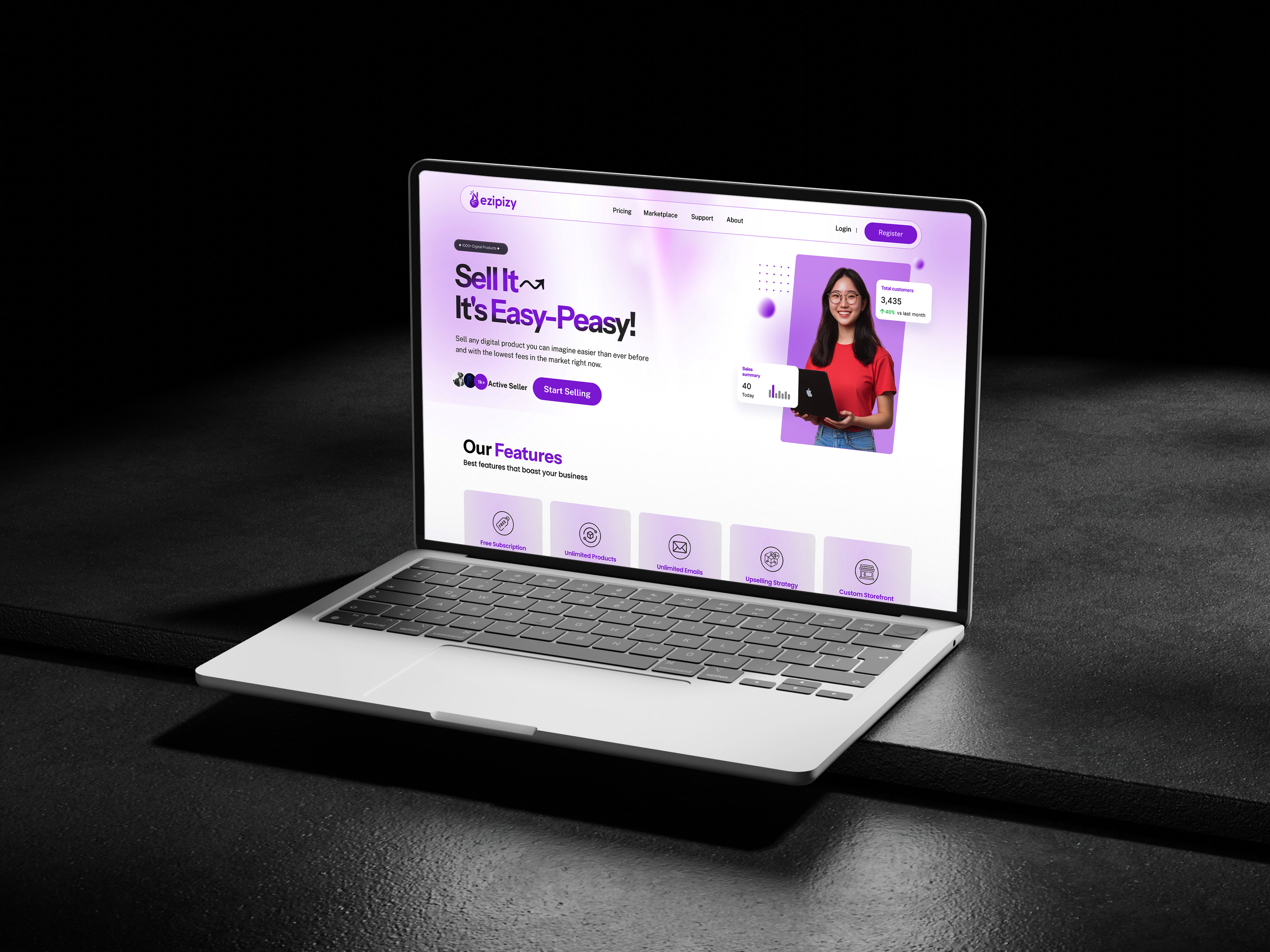 Ezipizy – Empowering Creators to Sell with Ease dashboarddesign designinspiration dribbble ecommercedesign landingpage minimaldesign productdesign purpletheme startupui uiux webappdesign