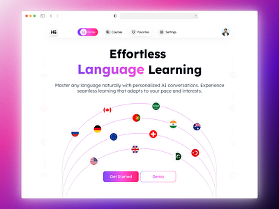 Language Learning – Landing Page Design e learning app education app elearning figma kids learning app landing page landing page design language language learning language selection ui language ui languagelearning learning platform multi language premium saas ui ui design uiux web design