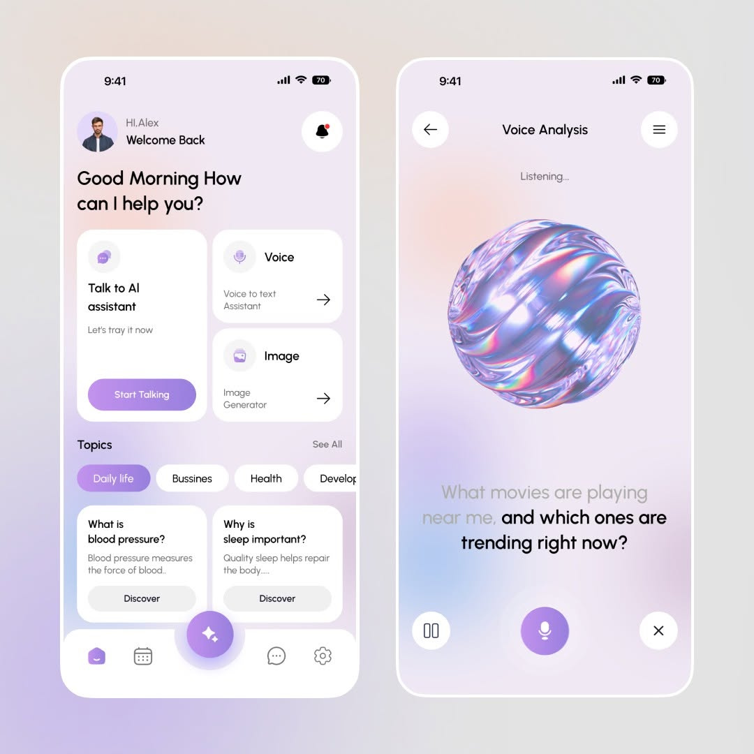 AI Assistant App — Smart, Simple & Conversational ai app ai design ai ui ai ux chat app cleanui dribbble futuristicdesign inspiration interfacedesign productdesign techdesign trending uidesign ux design voice assistant voiceinteraction