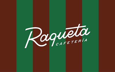 Cafetería Raqueta. cafe coffee italic lettering logo padel ragueta spanish stripes tennis