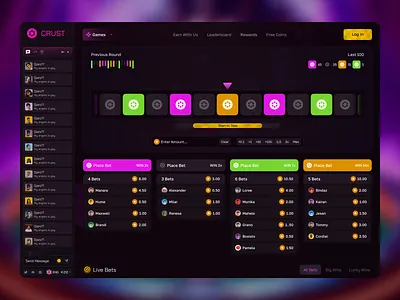 CRUST Betting Game Dashboard UI betting betting app casino casino game casino web design coin betting game crypto casino design gambling gambling platform game design game reward dashboard gaming multiplayer betting online casino online casino platform real time bets ui roulette game ui ui web game dashboard