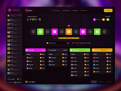 CRUST Betting Game Dashboard UI betting betting app casino casino game casino web design coin betting game crypto casino design gambling gambling platform game design game reward dashboard gaming multiplayer betting online casino online casino platform real time bets ui roulette game ui ui web game dashboard