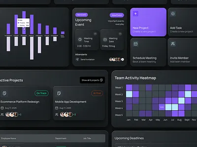 Project Management - Dark Mode Dashboard analyticsui b2b b2bsaas cleanui darkmode dashboarddesign minimaldesign moderndesign productdesign saasdesign uidesign uxdesign uxstrategy