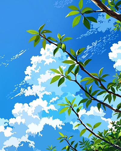 Nature's brushstrokes on a summer sky aestheticart animebackground artworkoftheday backgroundart colorfulsky digitalartist digitalpainting landscapedrawing natureillustration naturevibes sceneryart skyart sunnyday