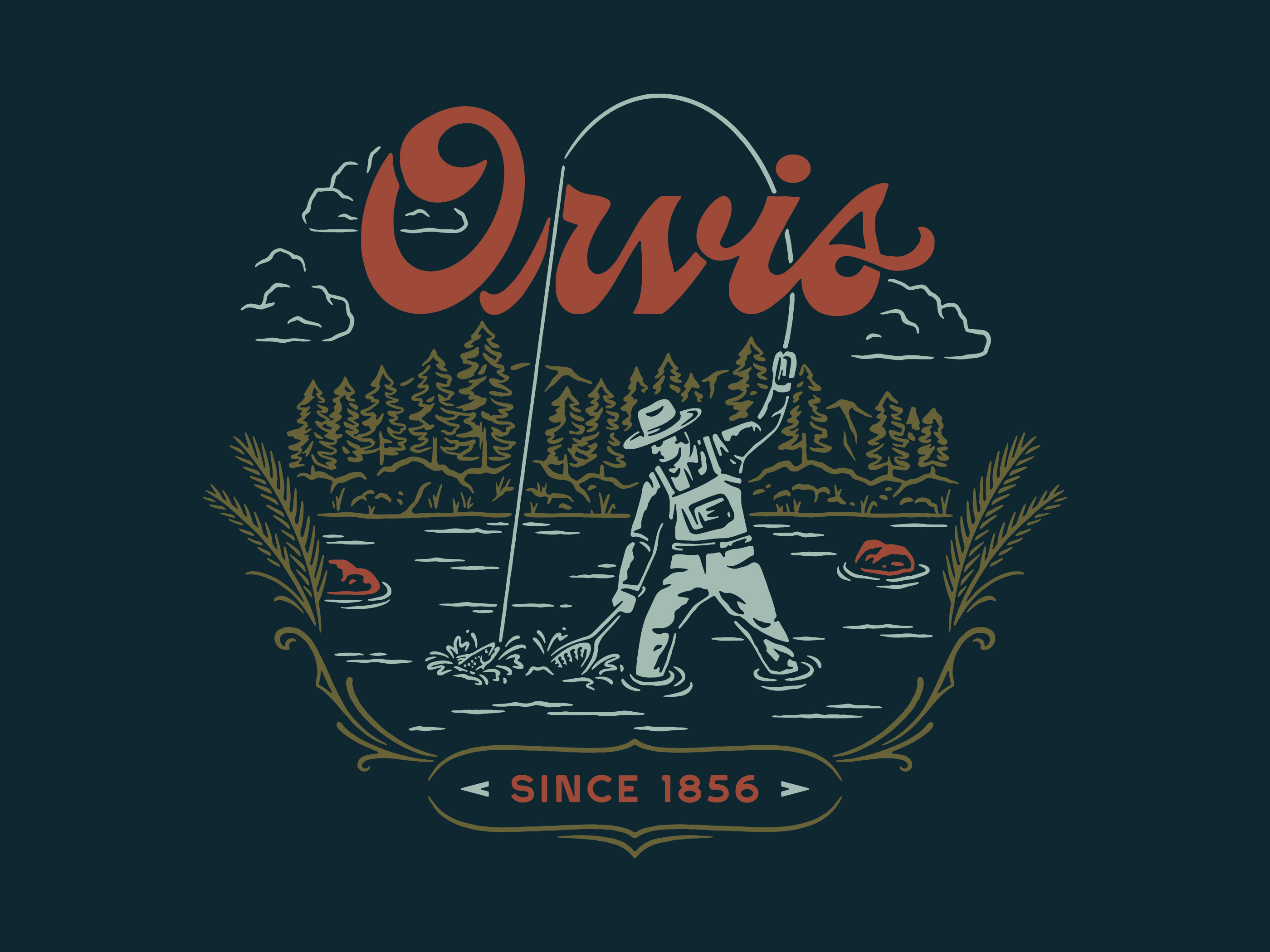 Orvis 2023 Apparel Capsule design drawing fly fishing graphic design handmade illustration lettering logo orvis script type