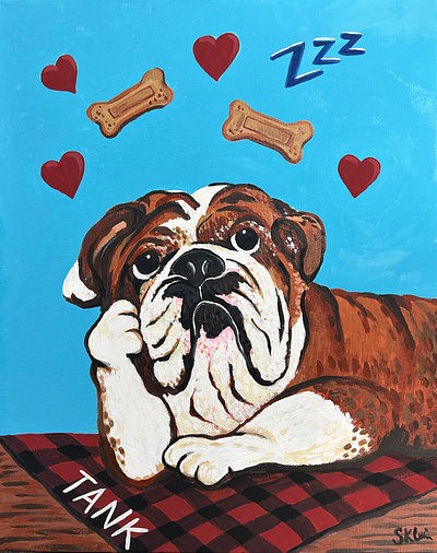 Tank acrylic bulldog dog painting
