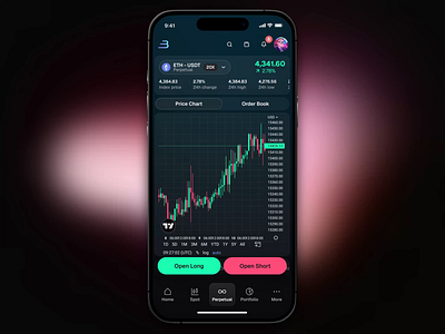 Mobile App for a Crypto Exchange bitcoin bitval crypto app crypto exchange crypto trading cryptocurrency dark ui futures trading investing app mobile app notifications perpetual trading price chart search shadcn spot trading trading app trading pp