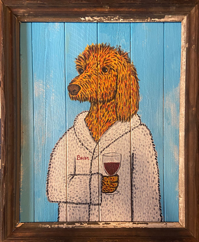 Bear acrylic dog goldendoodle painting robe wine wood