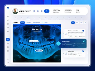 Dental AI Dashboard - Panoramic X-ray & Assisted Diagnosis ai in healthcare assisted diagnosis clinical workflow data visualization dental dashboard healthcare ux healthtech design interactive dashboard medical ui mobile health app panoramic x ray patient centered design patient management uiux ux for doctors