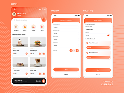 Belion - Mobile POS App Simplifies Management app cashier app discount food gradient menu mobile design mobile pos order point of sales pos pos app pos mobile app pos system restaurant saas sales transaction ui ux
