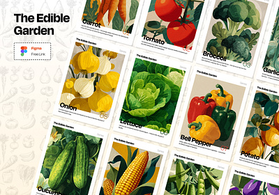 The Edible Garden Cards/Posters book card cover design flat food graphic design illustration magazine poster retro typography vegetables vintage