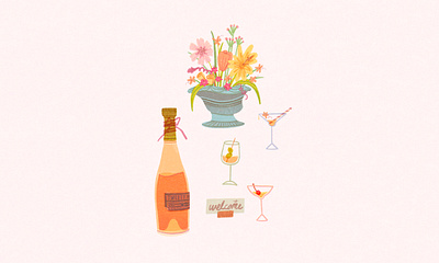 This and That Archive 09 art artwork bouquet celebration champagne cocktail design flower food fruit illust illustration ipad nature photoshop tweetyheather vase welcome wine
