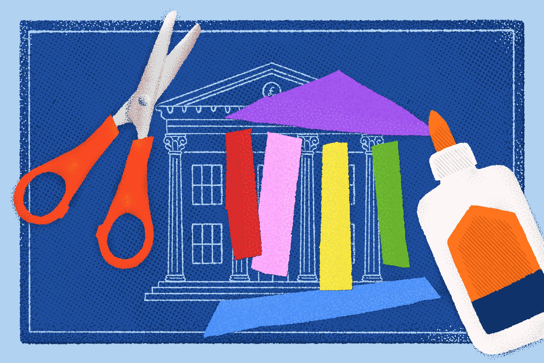 Copy/Paste 2d 2d art art supplies arts and crafts blueprint blueprint design construction construction paper craft supplies crafting editorial illustration glue illustration philanthropy philanthropy illustration scissors