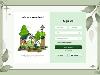DailyUI Challenge (Day 001 — Sign Up Page) 100daychallenge dailyui dailyui001 designchallenge figmadesign graphic design sign up ui uichallenge uiuxdesigner userinterface ux uxdesign volunteer volunteer events webdesign
