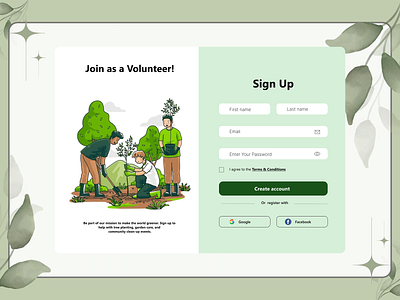 DailyUI Challenge (Day 001 — Sign Up Page) 100daychallenge dailyui dailyui001 designchallenge figmadesign graphic design sign up ui uichallenge uiuxdesigner userinterface ux uxdesign volunteer volunteer events webdesign