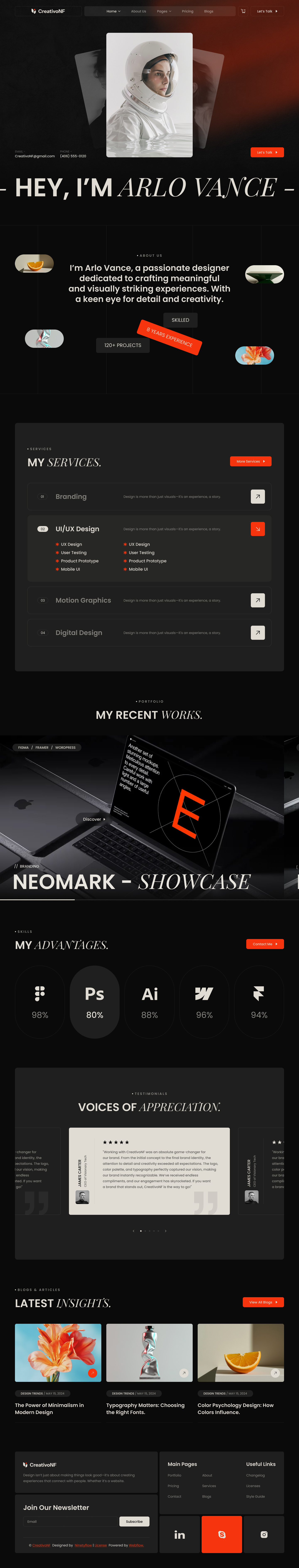 CreativoNF - Portfolio & Agency Website Template agency animation branding design figma figmadesign illustration landing page madeinwebflow nocode portfolio ui web design web development webflow website design website development