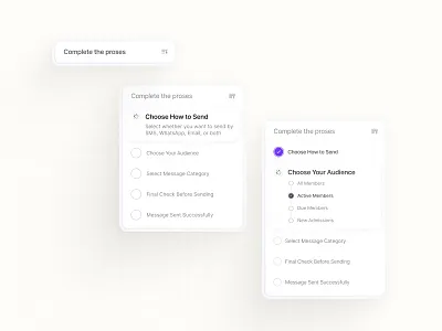 Stepper Flow - Complete Process bulk sms send dashboard login design design system figma full flow sms send stepper step from stepper ui ui design ui kit ux