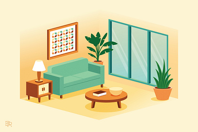 Living Room_Dimetric Illustration_BRD_10-8-25 2.5d 3d dimetric funiture illustration illustrator isomteric living room livingroom