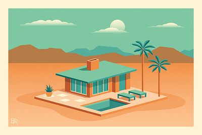 House_Dimetric Illustration_BRD_10-8-25 2.5d 3d desert dimetric house illustration ilustrator isometric mid century modern mountains palm springs palm trees