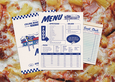 Celina Wine Store Menu Design brand identity brand illustration branding building illustration diner logo logo logo design menu design old school brand pizza brand pizza parlor restaurant brand restaurant illustration restaurant logo retro branding retro illustration retro logo retro menu design vintage brand vintage logo