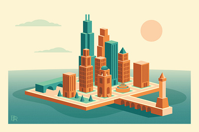 City_Dimetric Illustration_BRD_10-8-25 2.5d 3d buildings city dimetric illustration illustrator isometric map skyscrapers