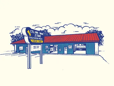 Celina Wine Store Restaurant Illustration brand design brand identity brand illustration branding building illustration diner illustration hand drawn illustration illustration logo logo design neon sign procreate restaurant brand restaurant illustration restaurant logo retro illustration retro logo vintage illustration vintage logo